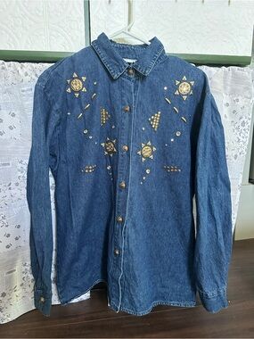 Blue Denim 90s Bejeweled Button Up